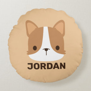 Cute Corgi Dog with Personalised Name Round Cushion