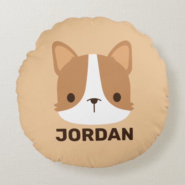 Cute Corgi Dog with Personalised Name Round Cushion (Front)