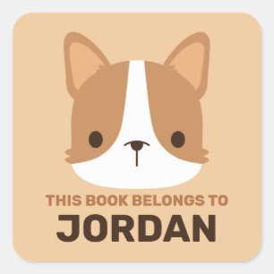 Cute Corgi Dog with Personalised Name Square Sticker