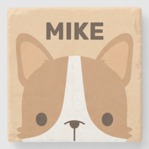 Cute Corgi Dog with Personalised Name Stone Coaster
