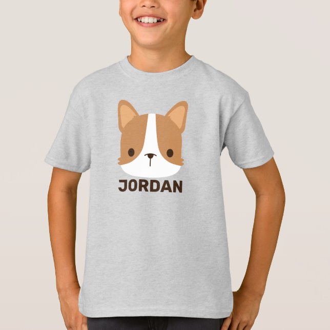 Cute Corgi Dog with Personalised Name  T-Shirt (Front)