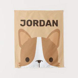 Cute Corgi Dog with Personalised Name Tapestry
