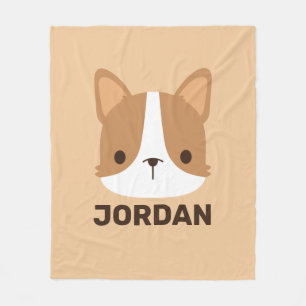 Cute Corgi Dog with Personalized Name Fleece Blanket