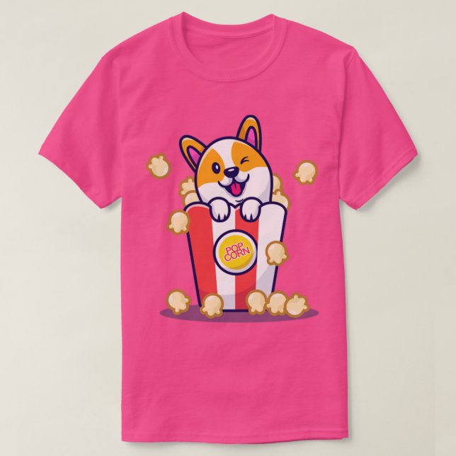 Cute Corgi Dog With Popcorn T-Shirt (Design Front)