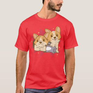 Cute Corgi Dogs Play With Raccoon Puppy Pet Dog Lo T-Shirt