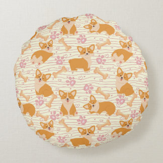 Cute corgi dogs round cushion