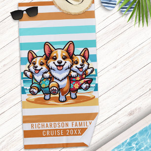 Cute Corgi Dogs Summer Family Vacation Beach Towel