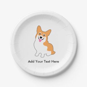 Cute Corgi Drawing - Add Your Own Text Paper Plate