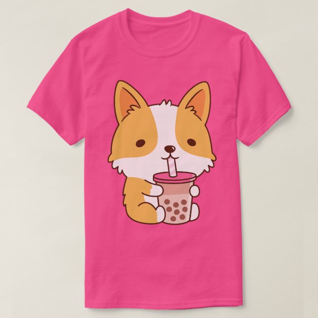 Cute Corgi Drinking Bubble Tea T-Shirt (Design Front)