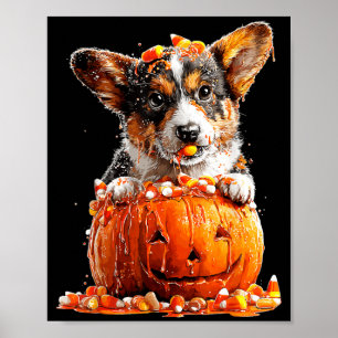 Cute Corgi Dripping Pumpkin Candy Corn Halloween Poster