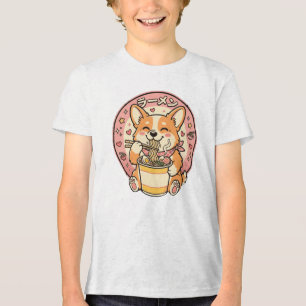 Cute Corgi Eating Ramen Kawaii Japanese Noodle Tri-Blend Shirt