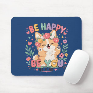 Cute Corgi Floral Crown Be Happy Be You Be Kind Mouse Mat