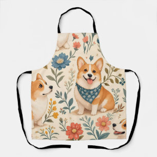 Cute Corgi Floral Garden Pattern Apron