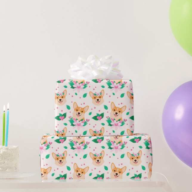 Cute Corgi Floral Wrapping Paper (Party Gifts)