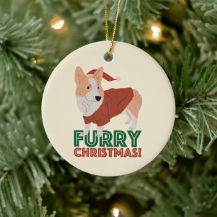 Cute Corgi Furry Christmas Ceramic Tree Decoration