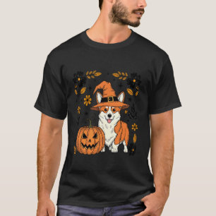 Cute Corgi Halloween Costume Pumpkin Flowers Fall T-Shirt