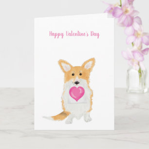 Cute corgi 'Happy Valentine's Day' pink heart card