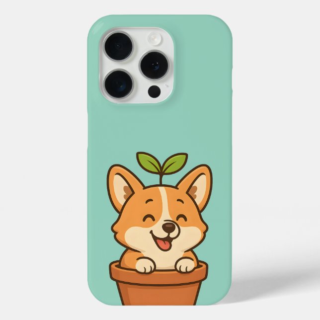 Cute Corgi in Plant Pot – Kawai Dog Phone Cases (Back)