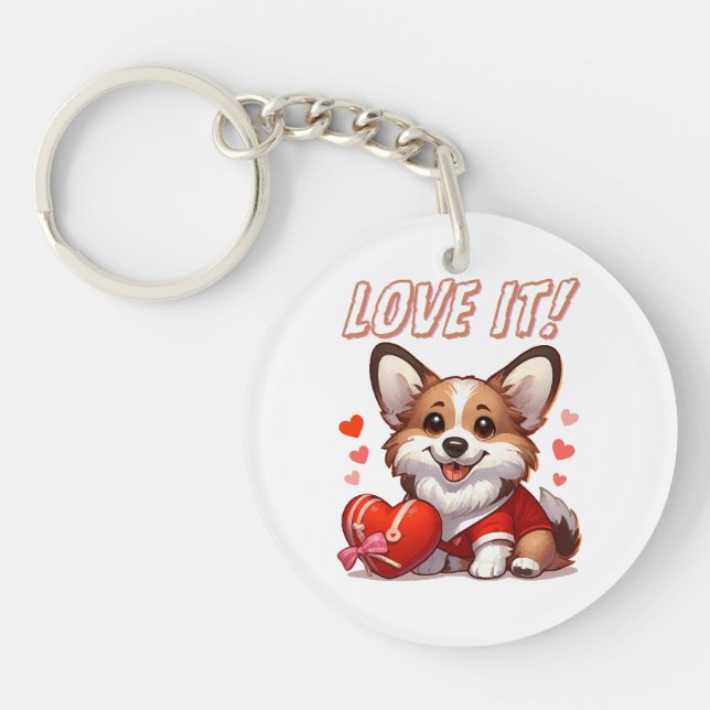 Cute Corgi Love Key Ring (Front)