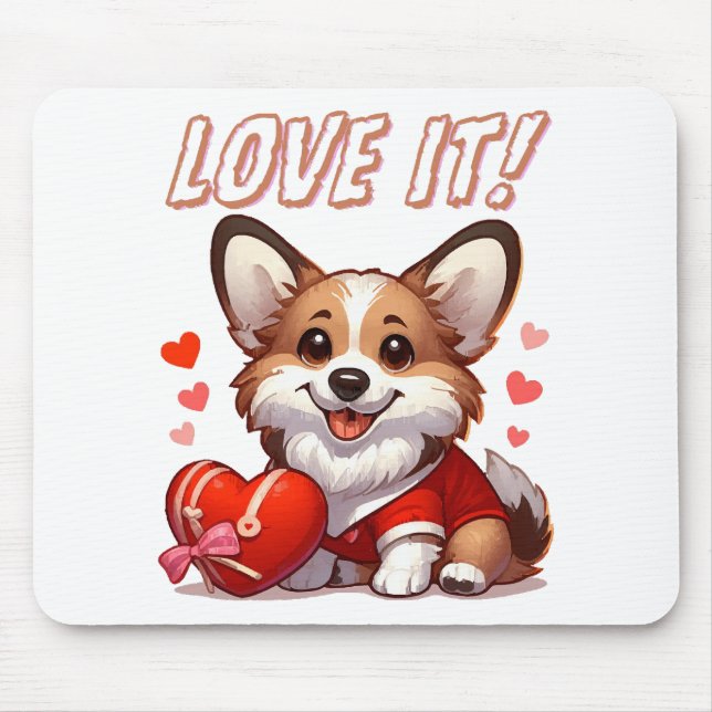 Cute Corgi Love Mouse Mat (Front)