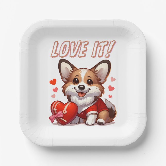 Cute Corgi Love Paper Plate (Front)