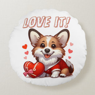 Cute Corgi Love Round Cushion