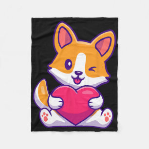 Cute Corgi Love Valentine Dog Lovers Casual Wear Fleece Blanket