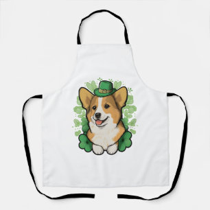 Cute Corgi Lover Shamrock Happy St Patricks Day Apron