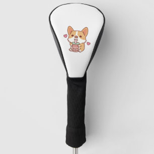 Cute Corgi Loves Drinking Bubble Tea Golf Head Cover