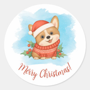 Cute Corgi Merry Christmas Classic Round Sticker