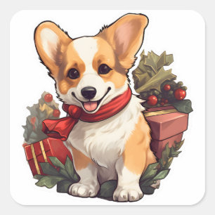 Cute Corgi Merry Christmas Square Sticker