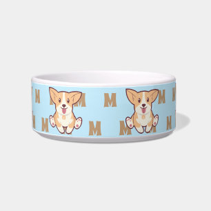 Cute Corgi monogram pattern blue mug Bowl