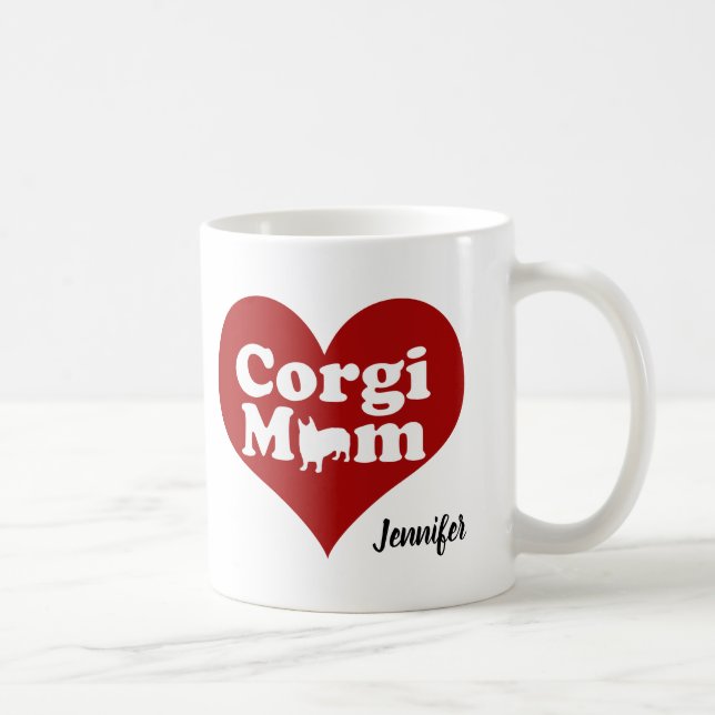 Cute Corgi Mum Red Heart Coffee Mug (Right)