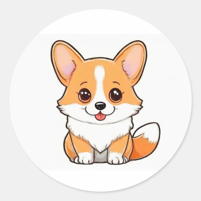 Cute Corgi on white background Sticker (Front)