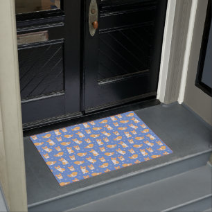 Cute Corgi Pattern Blue Doormat