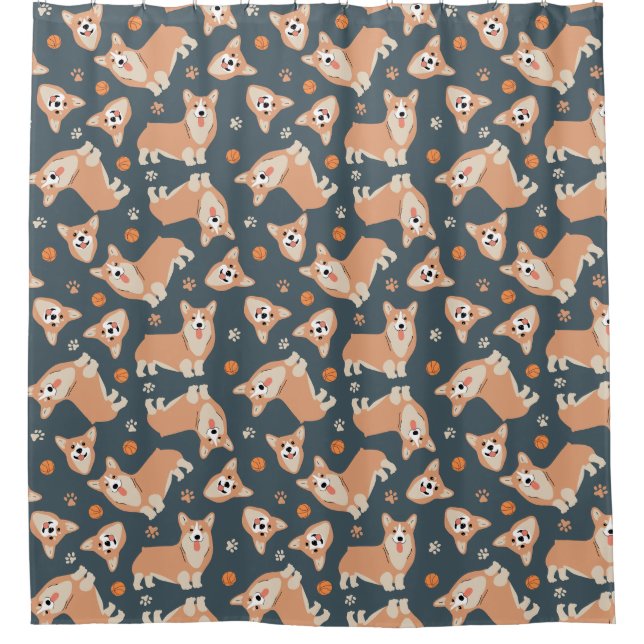 Cute Corgi Pattern Shower Curtain (Front)