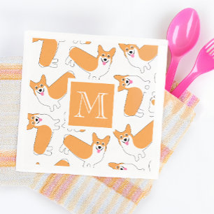 Cute Corgi Pattern with Custom Monogram Napkin