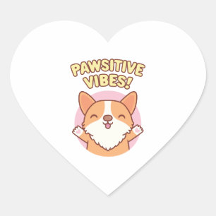 Cute Corgi Paws Pawsitive Vibes Heart Sticker