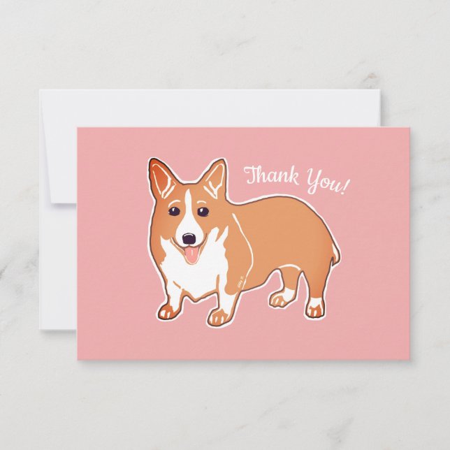 Cute Corgi Pink Custom Flat Thank You Card (Front)