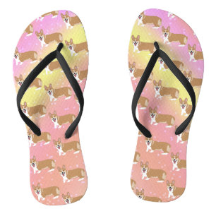 Cute Corgi pink orange  Flip Flops