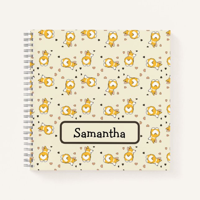 Cute corgi pink pattern notebook (Front)