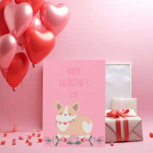 Cute Corgi Pink Valentines Holiday Card