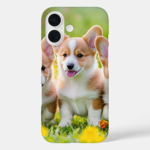 Cute Corgi Playing in the Grass iPhone 16 Case