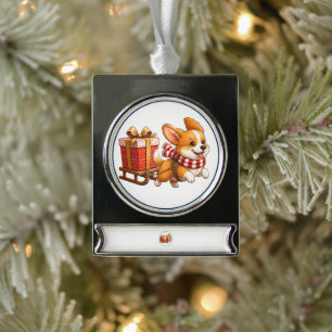 Cute Corgi Pulling Christmas Gift Sledge Ornament