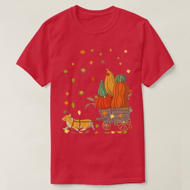 Cute Corgi Pumpkin Dog Lover Autumn Leaves Fall Th T-Shirt (Design Front)
