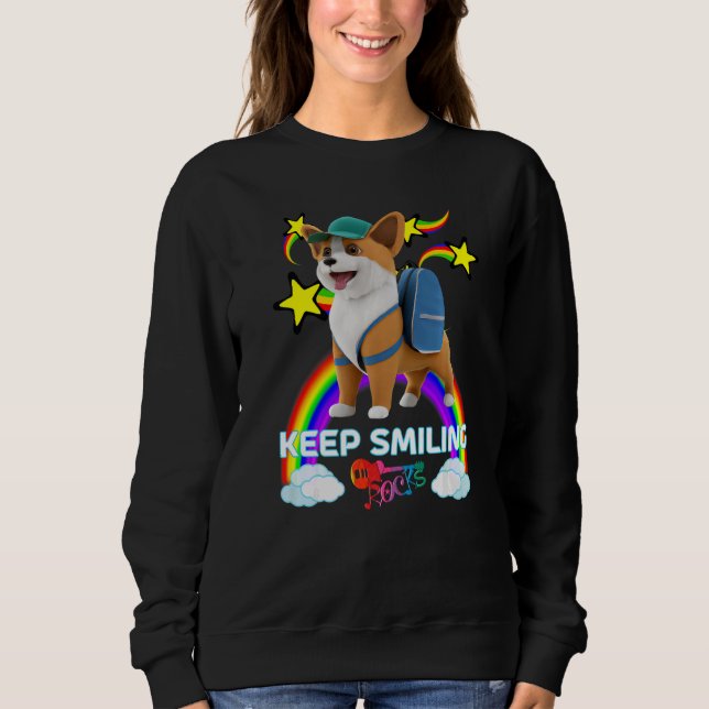 Cute Corgi Puppy Backpack Baseball Cap KEEP SMILIN Sweatshirt (Front)