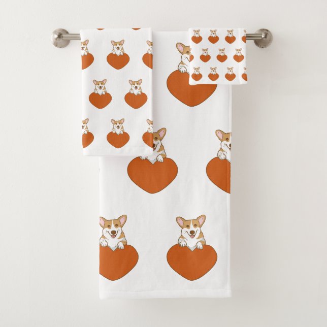 Cute Corgi Puppy Dog Bath Towel Set (Insitu)