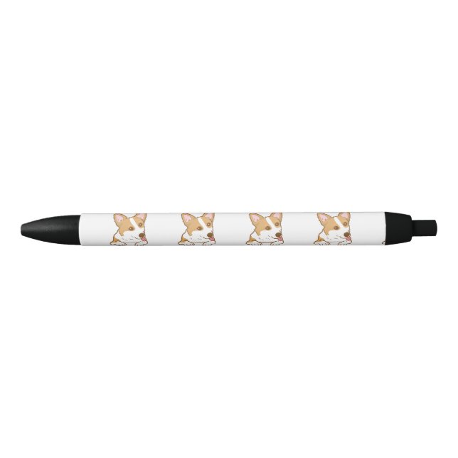 Cute Corgi Puppy Dog Black Ink Pen (Front)