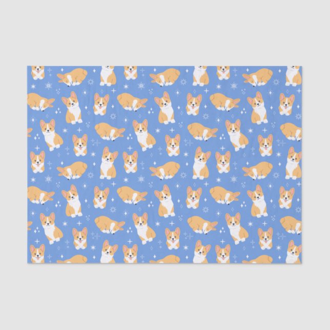 Cute Corgi Puppy Dog Blue Tissue Paper (Front)