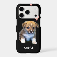 Cute Corgi Puppy Dog & Hearts on Black